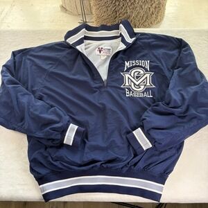 Vintage Victory Mission Baseball 1/4 Quarter Zip Pullover Jacket Navy Blue L USA